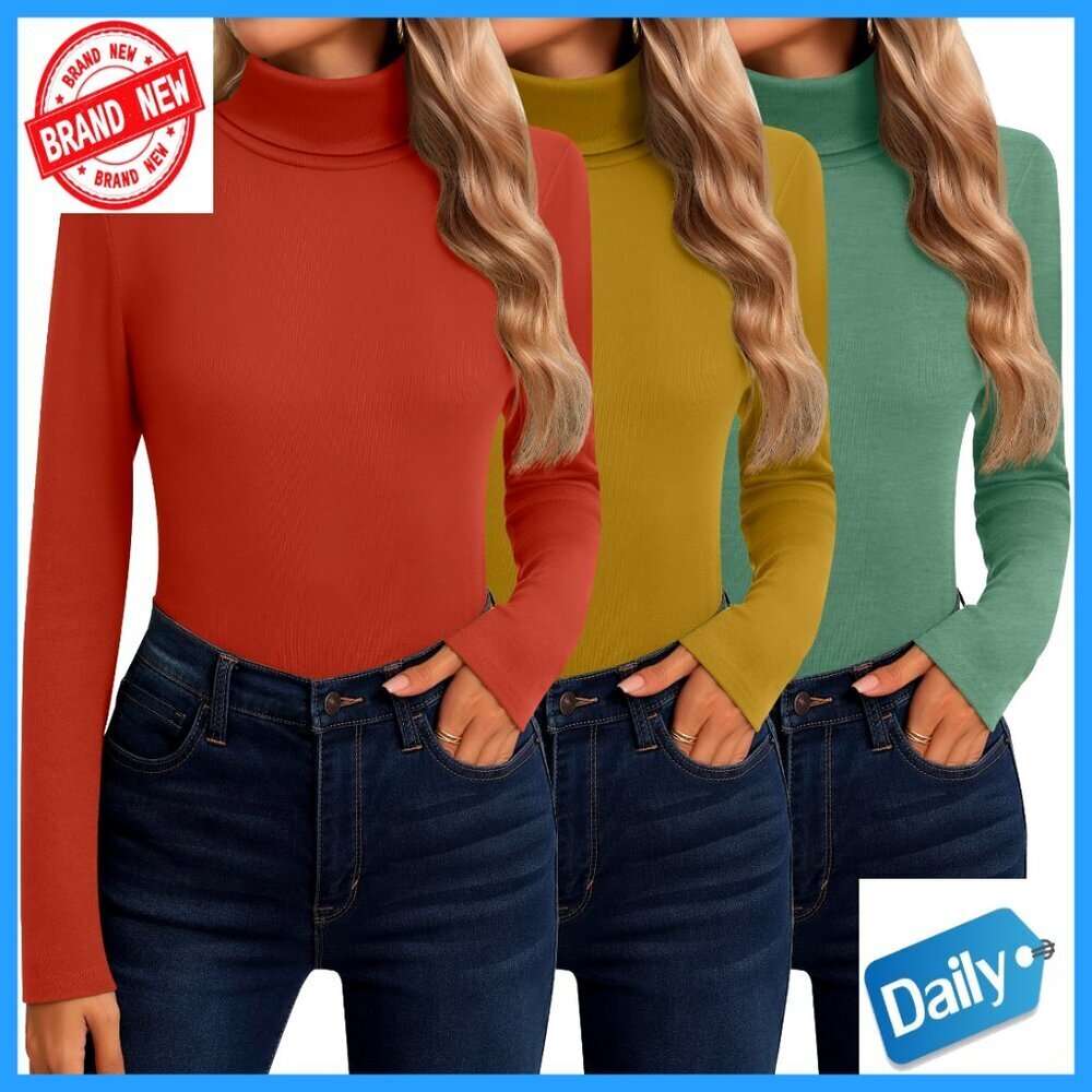 3 Pack Cotton Thermal Turtleneck Long Sleeve Base Layer Tops